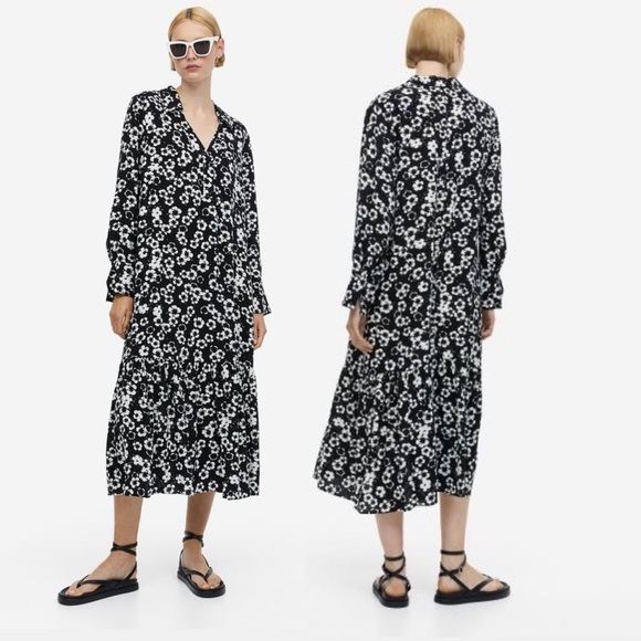H&M Dresses & Skirts - H&M Black & White Floral Midi Dress Womens Size XL Minimalist Summer Spring NWT